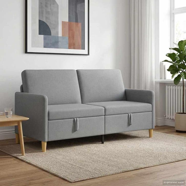 vidaXL Bank met opslag Lichtgrijs 172 x 78 x 87 cm Polyester, Huis en Inrichting, Banken | Bankstellen, Nieuw, Minder dan 150 cm
