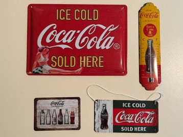 Set van 4 Coca-Cola-reclameborden - Reclamebord (4) - IJzer, Antiek en Kunst
