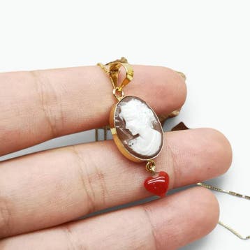 Koraal - Argento 925 - Cameo - Handgegraveerde camee
