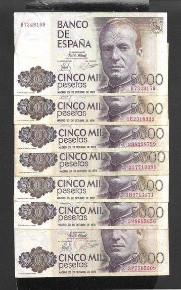 Spanje. - 7 x 5000 Pesetas - 1979 - Pick 160a (Zonder