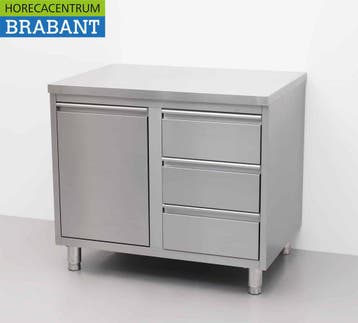 HCB RVS Werkkast Kast Werktafel Afvalbak en 3 laden 100 cm, Ophalen of Verzenden, Nieuw in verpakking