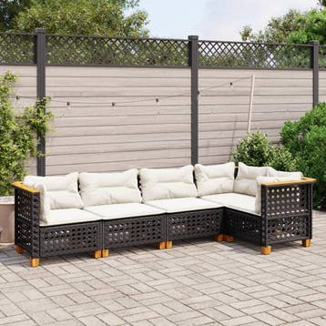 vidaXL 5-delige Loungeset met kussens poly rattan zwart, Verzenden, Nieuw, Loungeset