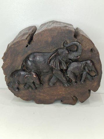 Doos - Hout - Handgesneden olifanten doos, Antiek en Kunst