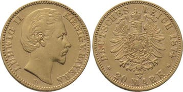 20 Mark 1874 D Bayern Ludwig Ii 1864-1886, Verzenden