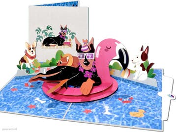 Grappige pop-up kaart Pool Party met stoere Hond met Zonn..., Verzenden, Nieuw