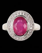 Robijn - Zilver, Ring Éclat Royal Rubis & Halo de Lumière: