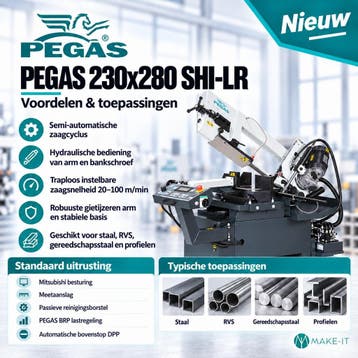 Semi-automatisch bandzaagmachine met verstek Pegas 230x280mm, Ophalen of Verzenden
