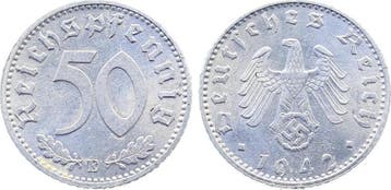 Duitsland 50 Pfennig 1942 E vz/st J 372 aluminium, Verzenden