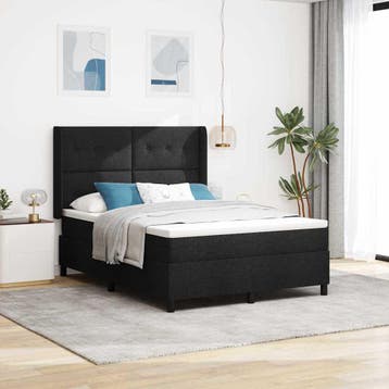 vidaXL LED Box Spring Bed met hoofdeinde Zwart 140 x 190 cm, Verzenden, Nieuw, Zwart, Stof