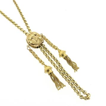 Antiek gouden schuifketting met kwastjes, Ophalen of Verzenden, Gebruikt, Goud, Goud