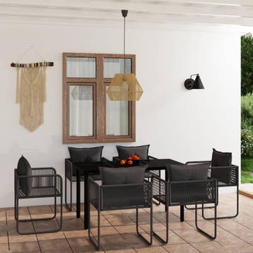 vidaXL 7-delige Tuinset zwart, Verzenden, 6 zitplaatsen, Nieuw, Rvs
