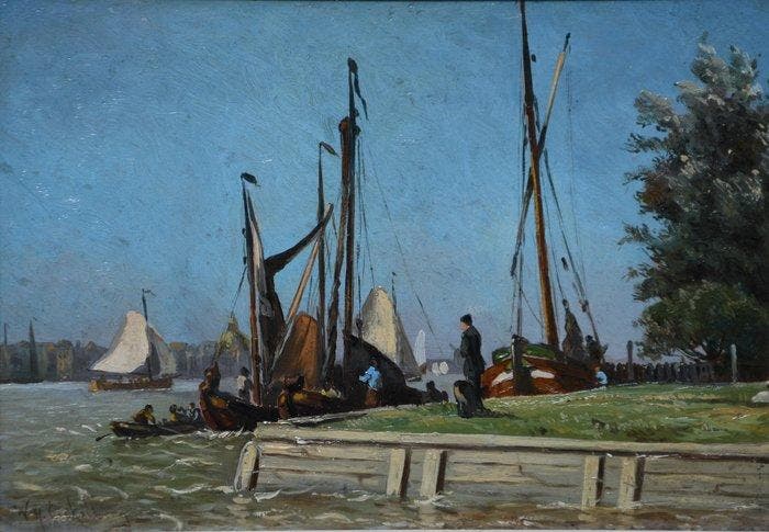 Willem Hendrik Eickelberg (1845-1920) - Havengezicht, Antiek en Kunst, Kunst | Schilderijen | Klassiek