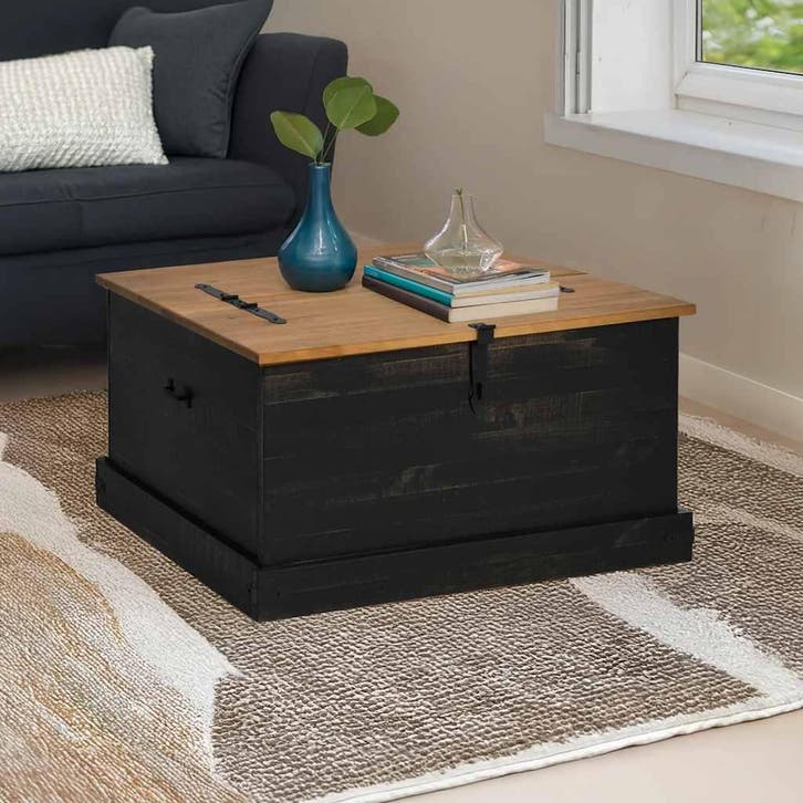 vidaXL Opbergkist HALDEN zwart 91x91x47 cm massief, Huis en Inrichting, Woonaccessoires | Kisten, Nieuw, Verzenden