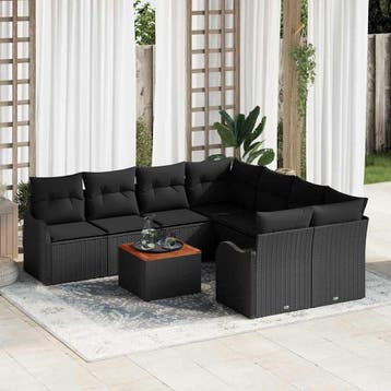 vidaXL Tuinbankenset met opslag 9 pcs Zwart poly rattan, Verzenden, Nieuw, Rotan, Meer dan 8 zitplaatsen