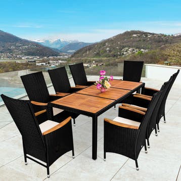 Polyrotan Tuinset Rio 9-tlg Zwart (Tuinbanken-Tuinsets), Tuin en Terras, Tuinsets en Loungesets, Verzenden, Nieuw