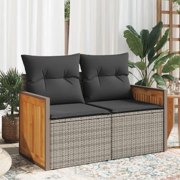 vidaXL Tuinbank 2-zits met kussens poly rattan grijs, Tuin en Terras, Verzenden, Nieuw
