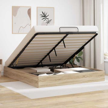 vidaXL Ottoman Bedframe met opslag Sonoma Eiken 203 x 160 x, Huis en Inrichting, Slaapkamer | Bedden, Verzenden, Nieuw, Bruin