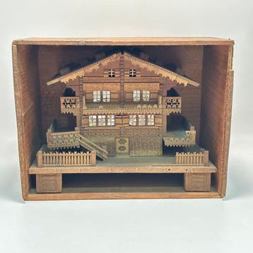 Snijwerk, Carved Wood Swiss Chalet Model — Black Forest Folk