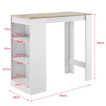 Bartafel met 3 planken 110x50x103 cm wit en eikenkleurig, Huis en Inrichting, Verzenden, Nieuw