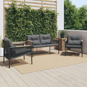 vidaXL 3-delige Balkonset met kussens staal zwart, Verzenden, Nieuw, Rvs