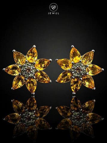 Citrien bloemenoorbellen - 925 Sterlingzilver -, Nieuw