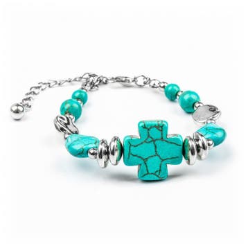 Fako Bijoux - Armband - Turquoise - Kruis Vierkant, Verzenden, Nieuw