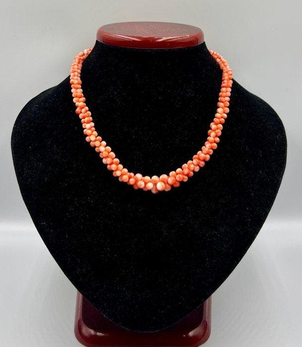 Koraal - Zilver, Verguld - Halsketting - Engelen huid, Antiek en Kunst, Curiosa en Brocante