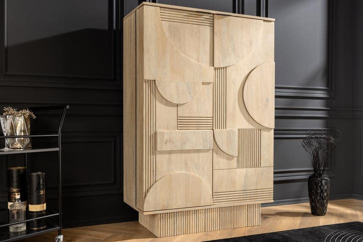 Design barkast ART DECO 140 cm wit gelimineerd mangohout 3D, Huis en Inrichting, Kasten | Overige, Ophalen of Verzenden