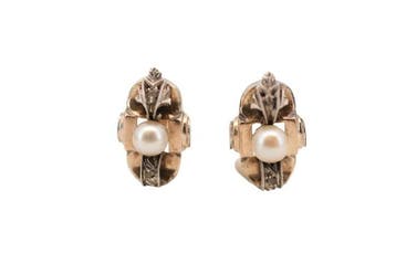 Oorbellen - 19.2 kt. Geel goud - parel en diamanten, Nieuw