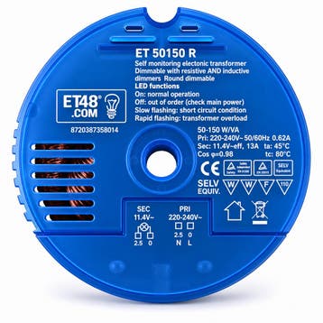 ET48 ronde halogeentransformator 12V 50-150W dimbaar, Ophalen of Verzenden, Nieuw