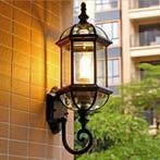 Antieke Buiten Wandlamp Zwart Metaal Glas E27, Verzenden, Nieuw