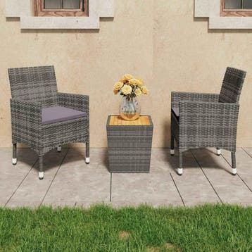 vidaXL 3-delige Bistroset poly rattan en acaciahout grijs, Tuin en Terras, Tuinsets en Loungesets, Verzenden, Nieuw