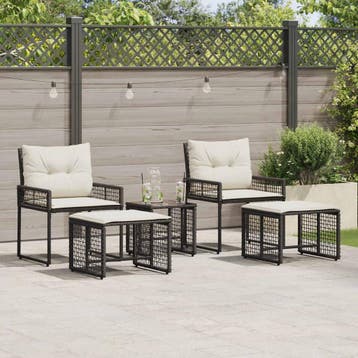 vidaXL Buitenmeubelset met kussen 5 pcs Zwart en Wit, Verzenden, Nieuw, Rotan, 5 zitplaatsen