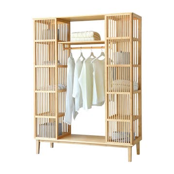 [en.casa] Kledingkast Hudiksvall bamboe 185x140x45 cm open k, Huis en Inrichting, Kasten | Kledingkasten, Verzenden, Nieuw