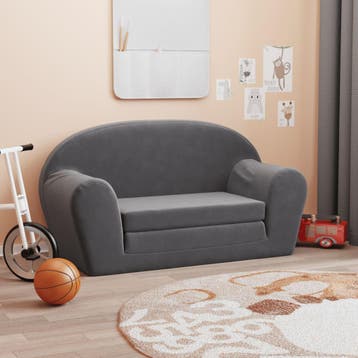vidaXL Kinderslaapbank 2-zits zacht pluche antracietkleurig, Verzenden, Nieuw