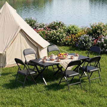 Klapstoelen - Vouwstoelen - Set van 8 - Eettafelstoelen - Zw, Caravans en Kamperen, Verzenden, Zo goed als nieuw