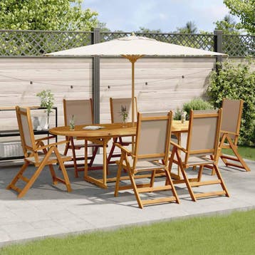 vidaXL 7-delige Tuinset massief acaciahout en textileen, Tuin en Terras, Tuinsets en Loungesets, 6 zitplaatsen, Nieuw, Tuinset
