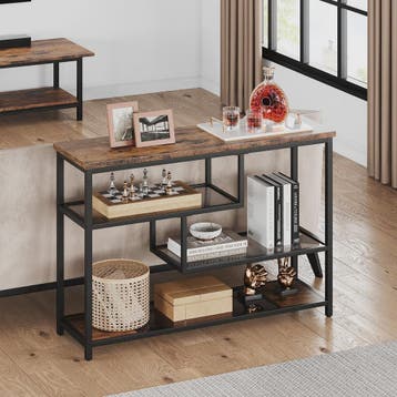 Smal Console Tafel met 4 Lagen, Glazen Plank en Metalen Fram, Verzenden, Nieuw