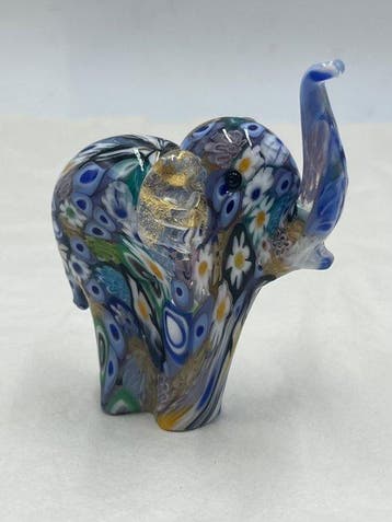 Beeldje - Campanella Livio elefante in murrine Arlecchino