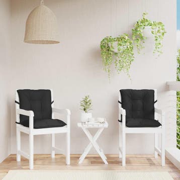 vidaXL Laagrug Stoelkussens Set 2 st Polyester Melange Zwart, Verzenden, Nieuw, Zwart