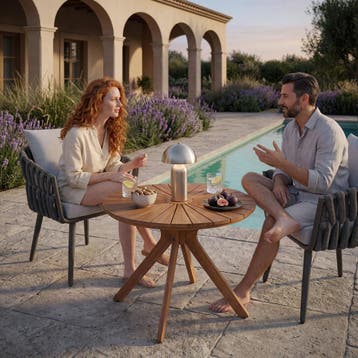 Tuintafel Pollensa, rond, weerbestendig, massief acaciahout, Verzenden, Nieuw
