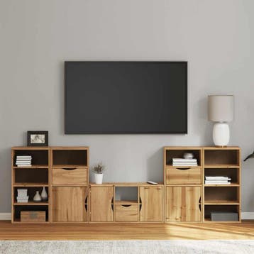 vidaXL 5-delige tv-meubels met opbergruimte ODDA massief, Verzenden, Nieuw, Grenenhout