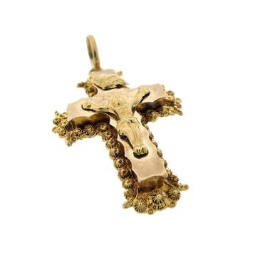 Antiek gouden hanger van een kruis met corpus; INRI, Ophalen of Verzenden, Gebruikt, Goud, Overige merken