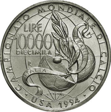 Italië. 10.000 Lire 1994 USA World Football Cup  (Zonder