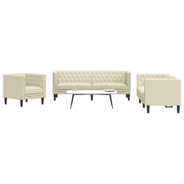 vidaXL 3-delige Loungeset Chesterfield-stijl kunstleer, Verzenden, Nieuw, Vierpersoons of meer, Leer