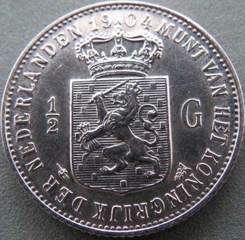 Nederland. Wilhelmina. 1/2 Gulden 1904 mooi