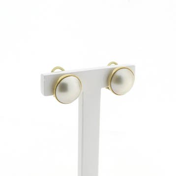 Gouden parel oorclips (Oorbellen), Gebruikt, Ophalen of Verzenden, Met edelsteen, Goud