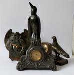 Beeld, 2 Clocks and 1 barometer - 37 cm - Brons, Tin, Hout,
