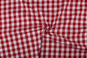 Brabants bont stof rood wit geruit - 18mm geruit, 120 cm of meer, Ophalen of Verzenden, Katoen, Rood