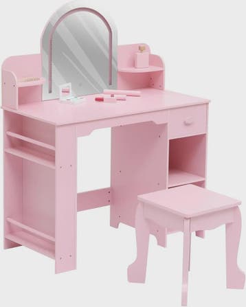 Prinsessenkaptafel met Verlichte Spiegel en Krukje - Kinder, Verzenden, Nieuw